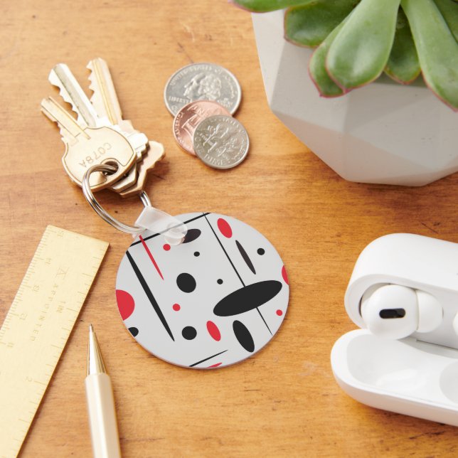 Svart och rött Geometric Mönster Nyckelring (Skrivbord)