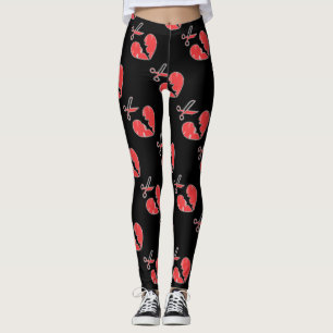 Svart och rött hjärta leggings