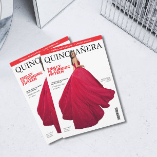 Svart och rött journalskydd Quinceañera Inbjudningar