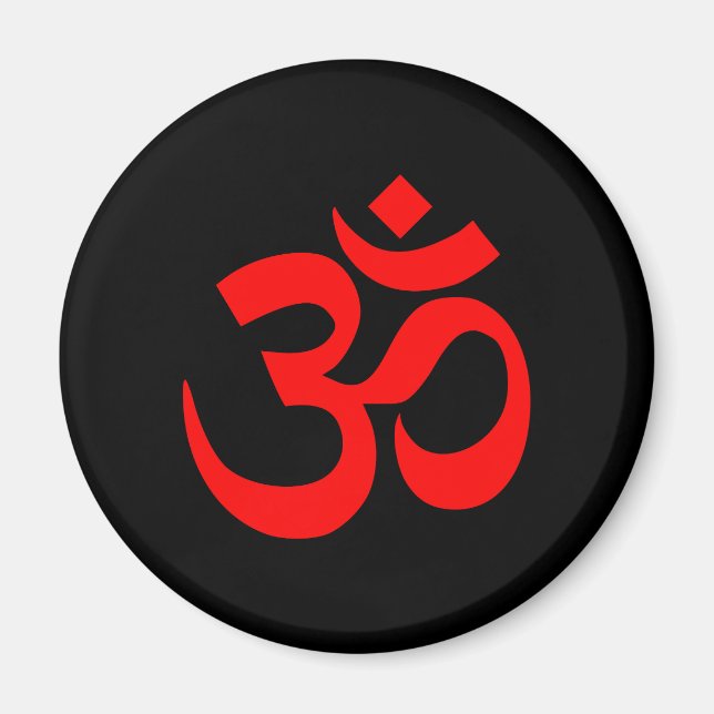 Svart och rött Om-symbol Magnet (Framsidan)