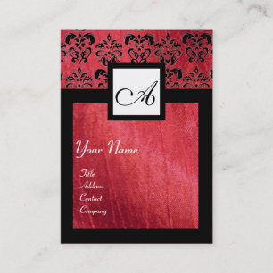 SVART OCH RÖTT SILKE DAMASK SQUARE MONOGRAM VISITKORT