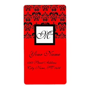SVART OCH RÖTT SQUARE DAMASK MONOGRAM, FRAKTSEDEL