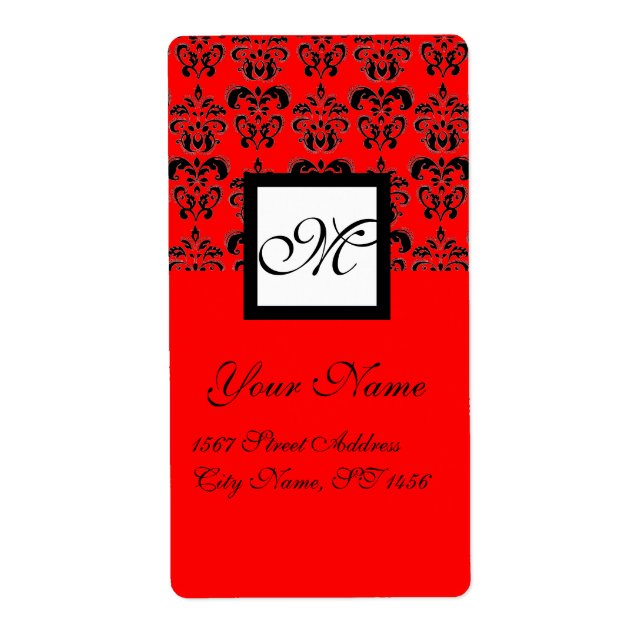 SVART OCH RÖTT SQUARE DAMASK MONOGRAM, FRAKTSEDEL (Framsidan)