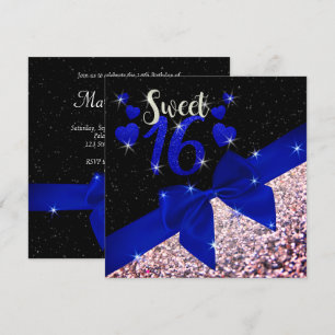 Svart och Royal Blue Glittery Sweet 16 Inbjudan