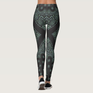 Svart och Sage Bandana Boho Leggings