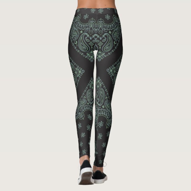 Svart och Sage Bandana Boho Leggings (Baksida)