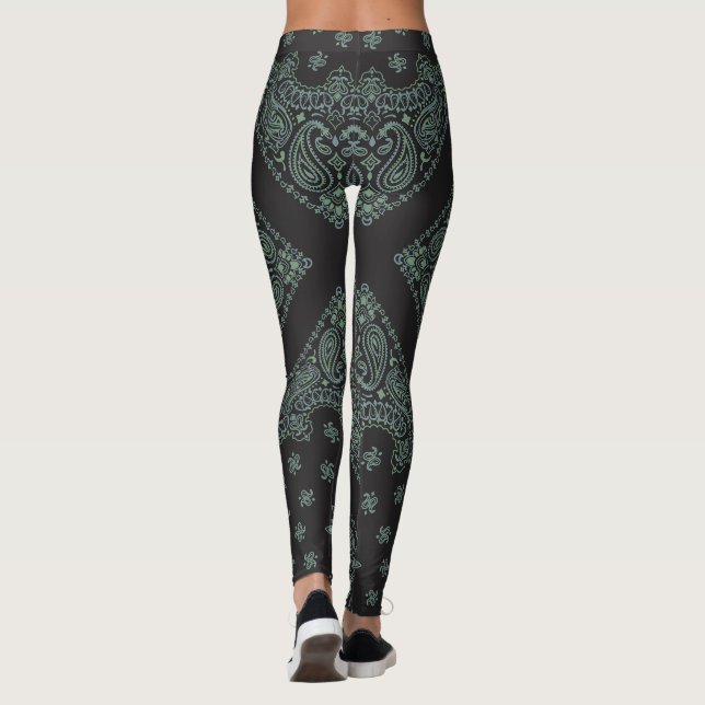 Svart och Salvia Bandana Boho Leggings (Baksida)