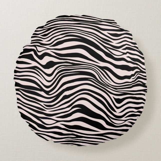 Svart och  Sand Zebra tryck Rund Kudde (Framsidan)