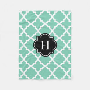 Svart och seafoam Monogram   Fleece Blanket