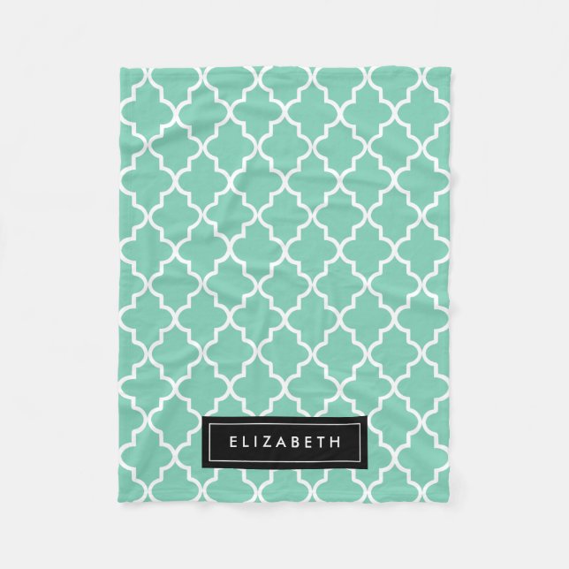 Svart och seafoam Quatrefoil | Fleece Blanket (Framsidan)