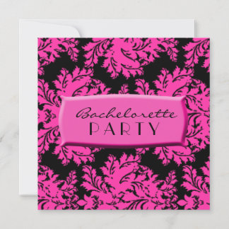 Svart och Shock rosa Damask Inbjudningar