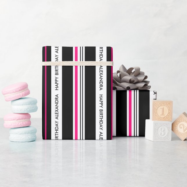 Svart och Shock rosa för flickans födelsedag Presentpapper (Baby Shower)