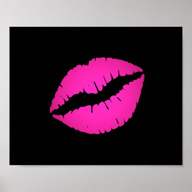 Svart och Shock rosa Lipstick Kiss Poster (Framsidan)
