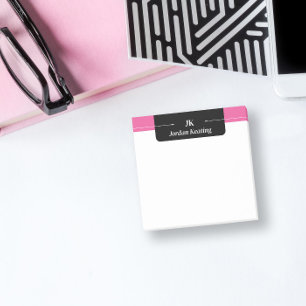 Svart och Shock rosa Monogrammad Post-it Block
