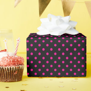 Svart och Shock rosa Polka dots Presentpapper