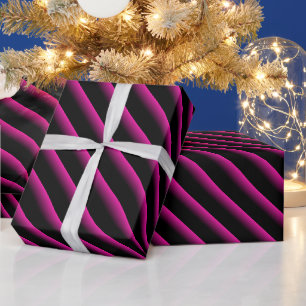 Svart och Shock rosa Rand med blandad diagonal Presentpapper