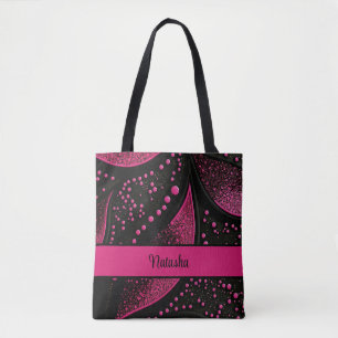 Svart och Shock rosa Tote Bag med Anpassadet Namn Tygkasse