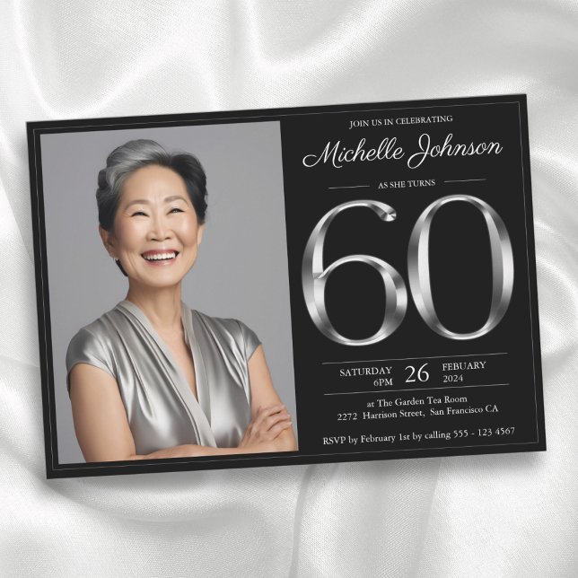 Svart och Silver 60:e födelsedagen Inbjudningar (Black and Silver 60th Birthday Invitation)