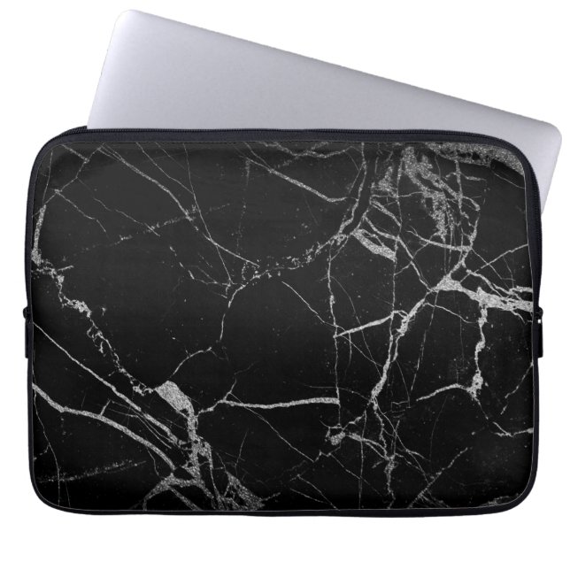 Svart och silver Ådrad Marmor Laptop Fodral (Framsidan)