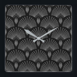 Svart och Silver Art Deco Fläkt-designklocka Fyrkantig Klocka<br><div class="desc">Klassiskt vägglås för svart och Silver Art Deco Peacock Fläkt.</div>