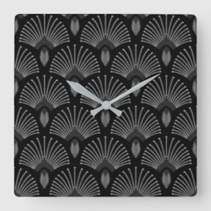 Svart och Silver Art Deco Fläkt-designklocka Fyrkantig Klocka