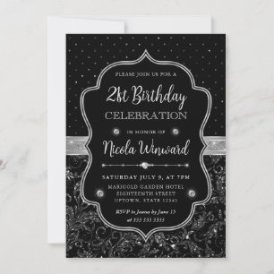 Svart och silver Art Deco Glitter 21-årsdag Inbjudningar