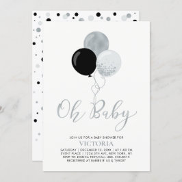 Svart och Silver-ballonger | Oh Pojke Baby Shower Inbjudningar