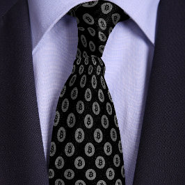 Svart och Silver Bitcoin Crypto Coin Mönster Slips