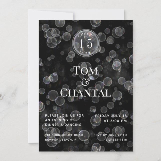 Svart och Silver bokeh-jubileumsinbjudan Inbjudningar (Framsida)