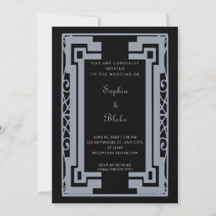 Svart och silver Bröllop i Vintage Art Deco-stil Inbjudningar