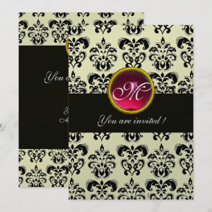 SVART OCH SILVER DAMASK MONOGRAM, rödvit ruby vit Inbjudningar