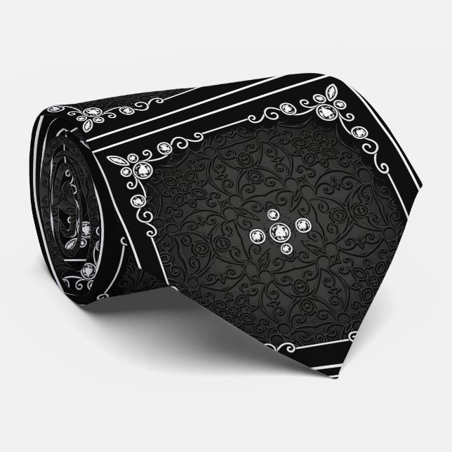 Svart och Silver-design med diamantutseende Neckti Slips (Rullad)