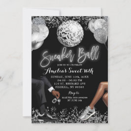 Svart och silver Disco Sneaker Ball Födelsedag Inbjudningar
