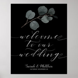 Svart och Silver-eukalyptus Välkommen till Bröllop Poster