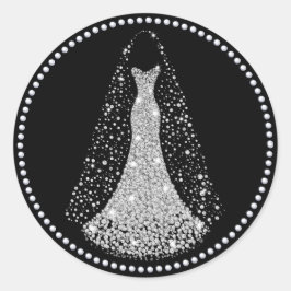 Svart och Silver Faux Glitter Bröllop Sticker Runt Klistermärke