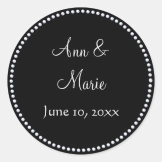 Svart och Silver Faux Glitter Bröllop Sticker Runt Klistermärke