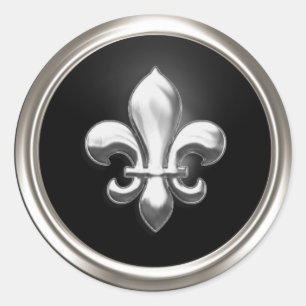 Svart och Silver Fleur de Lis Kuvert Sigill Runt Klistermärke