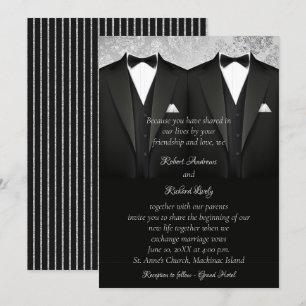 Svart och Silver Gay Tuxedo-bröllopsinbjudning Inbjudningar