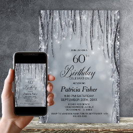 Svart och silver glitter 60-årsfest inbjudningar