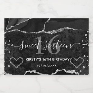 Svart och silver glitter agat marmor Sweet 16