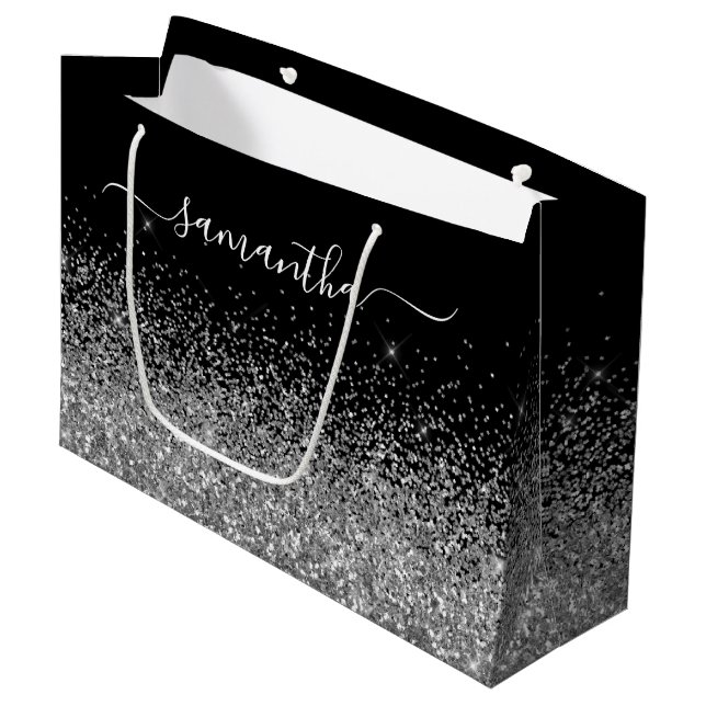 Svart och silver glitter elegant namn (Framsidan Vinklad)