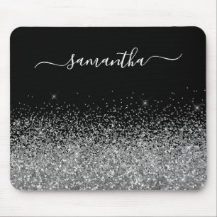Svart och silver glitter elegant namn musmatta