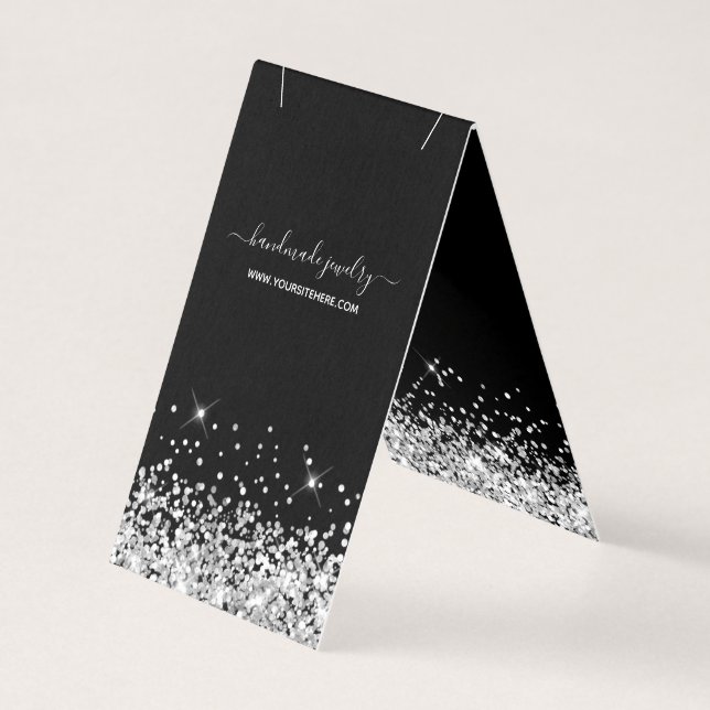 Svart och silver glitter halsbandsdisplay kort (Framsida)