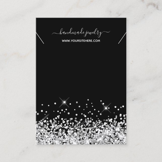 Svart och silver glitter halsbandsdisplay visitkort (Framsida)