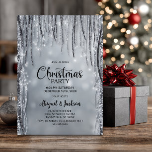 Svart och silver glitter julfest inbjudningar