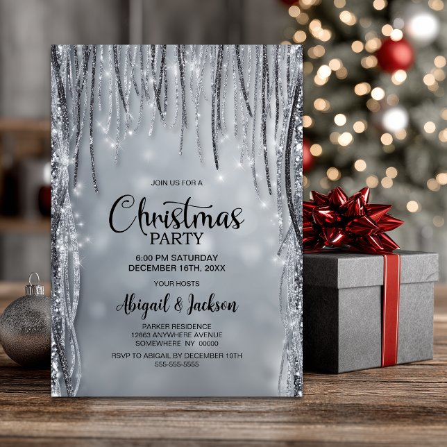 Svart och silver glitter julfest inbjudningar (Skapare uppladdad)