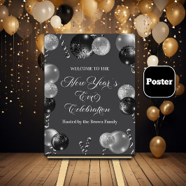 Svart och silver glitter Nyårsfest Poster