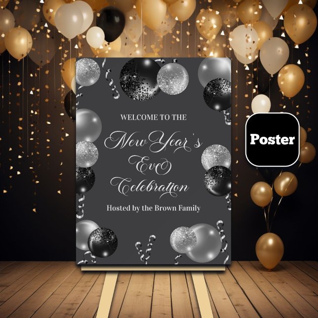 Svart och silver glitter Nyårsfest  Poster (Skapare uppladdad)