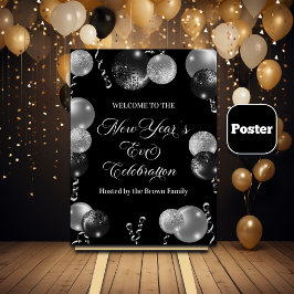 Svart och silver glitter Nyårsfest Poster
