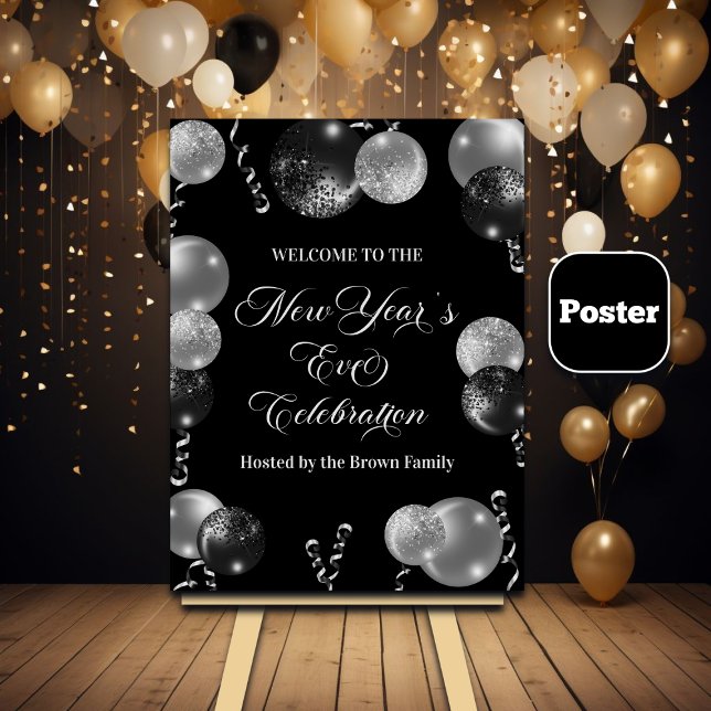 Svart och silver glitter Nyårsfest  Poster (Skapare uppladdad)